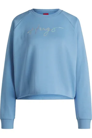 HUGO BOSS Sweatshirts & Hoodies, Dames, Blauw, M, Katoen, Zacht Katoenen Sweatshirt met Ruwe Randen