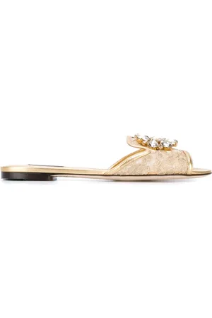 Dolce & Gabbana Schoenen, Dames, Geel, 40 EU, Gouden Kristal Kant Sandalen