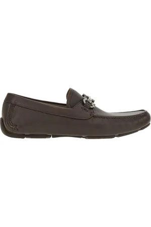 Salvatore Ferragamo Schoenen, Heren, Bruin, 41 EU, Bruine leren instapper met gunmetal bit