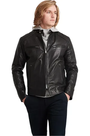 Dondup Jassen, Heren, Zwart, L, Leer, Leren Bikerjack
