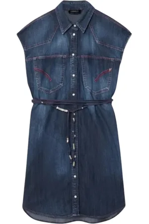 Dondup Kleedjes, Dames, Blauw, S, Katoen, Elegante Overhemdjurk