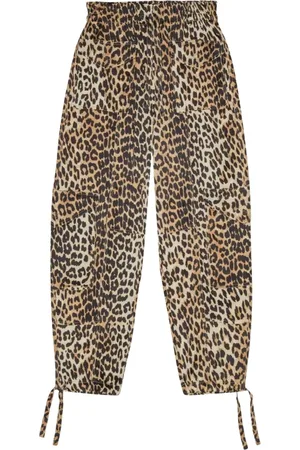 Ganni Broeken, Dames, Bruin, XL, Satijn, Satijnen Luipaard Cargo Broek