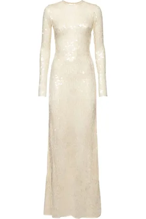 DAVID KOMA Kleedjes, Dames, Wit, XS, Pailletten, Witte Paillettenjurk met Open Rug