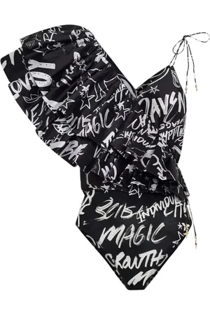 Camilla Tops, Dames, Zwart, S, Polyester, Gestreept Body met Ruches