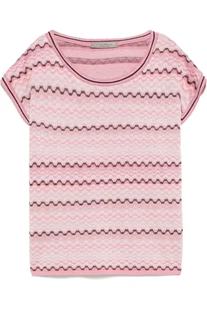 D.EXTERIOR Tops, Dames, Roze, L, Katoen, Roze Jacquard Top met Korte Mouwen