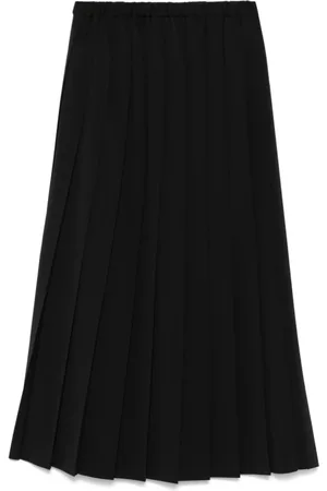 JUNYA WATANABE Rokken, Dames, Zwart, M, Wol, Zwarte Geplooide Midi Rok Wolmix