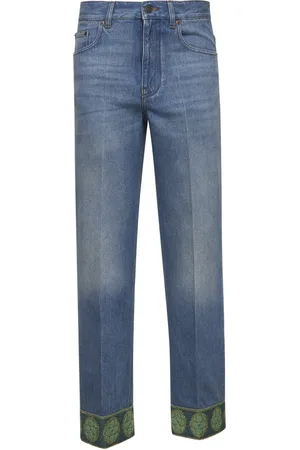 VALENTINO Jeans, Dames, Blauw, W25, Katoen, Bloemenmotief Straight Leg Jeans