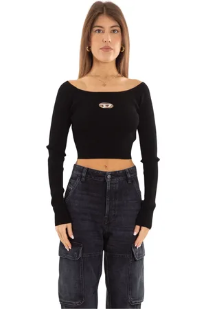 Diesel Tops, Dames, Zwart, XS, Boot Hals Lange Mouw Top