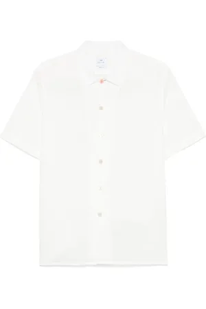 Paul Smith Overhemden, Heren, Wit, M, Witte korte mouw overhemd met asymmetrische zoom