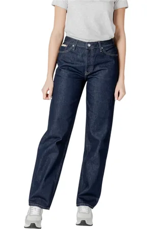 Calvin Klein Jeans, Dames, Blauw, W28, Katoen, Blauwe Straight-Leg Jeans met Rits Sluiting