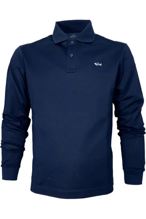 Paul & Shark Tops, Heren, Blauw, M, Katoen, Polo shirt met lange mouwen van katoen