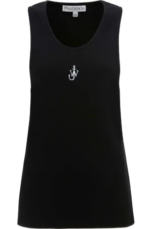 J.W.Anderson Tops, Dames, Zwart, S, Katoen, Ribgebreide Top met Ankerlogo