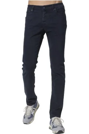 Jacob Cohen Jeans, Heren, Zwart, W38, Katoen, Marineblauwe Jeans met Perzikhuidtextuur