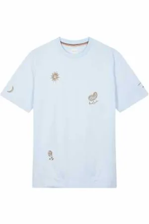 Paul Smith Tops, Heren, Blauw, M, Katoen, Geborduurd Paisley T-shirt in Khaki