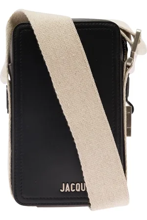 Jacquemus Accessoires, Heren, Zwart, ONE Size, Katoen, Zwarte Leren Schoudertas met Metalen Logo