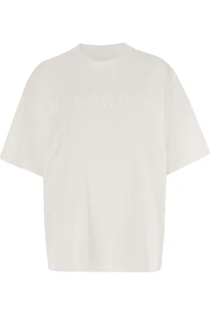 Jil Sander Tops, Dames, Wit, L, Katoen, Katoenen T-shirt met Logo in Reliëf