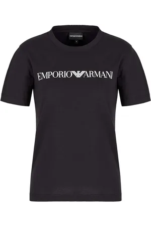 Emporio Armani Tops, Dames, Blauw, XL, Katoen, Organische Jersey T-shirt Marineblauw Logo
