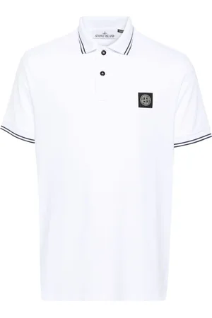 Stone Island Tops, Heren, Wit, 2Xl, Katoen, Polo Shirt met Streepdetails