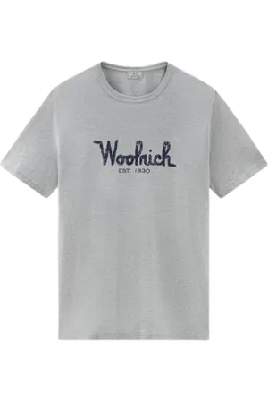 Woolrich Tops, Heren, Grijs, L, Katoen, Embroidered Logo Tee