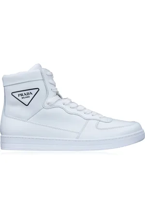 Prada Schoenen, Heren, Wit, 43 1/2 EU, Leer, High Top Leren Sneakers