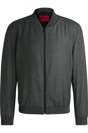 HUGO BOSS Jassen, Heren, Zwart, 2Xl, Wol, Slim Fit Zip Jacket Birdseye Patroon