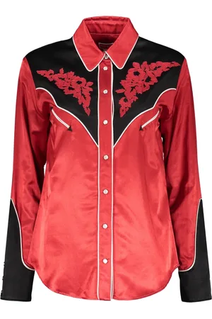 Kenzo Blouses & Shirts, Dames, Rood, 2Xs, Katoen, Contrast Applique Shirt met Lange Mouwen