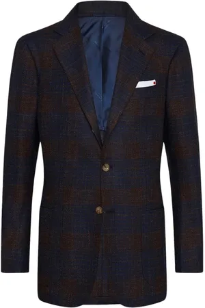 Kiton Jassen, Heren, Blauw, 2Xl, Wol, Cashmere Overcheck Jacket