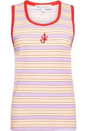 J.W.Anderson Tops, Dames, Veelkleurig, XL, Katoen, Gestreept Mouwloos Topje met Scoop Hals