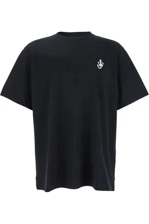 J.W.Anderson Tops, Heren, Zwart, XL, Katoen, T-shirt met ronde hals en logo-borduursel