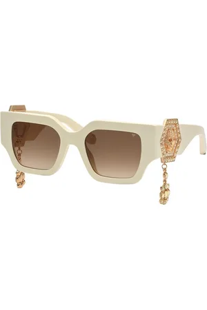 Philipp Plein Accessoires, Dames, , ONE Size, Witte Acetaat Zonnebril