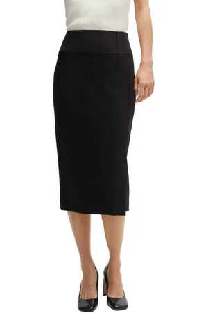 HUGO BOSS Rokken, Dames, Zwart, 2Xl, Extra Slim Fit Kokerrok met Plooiendetails
