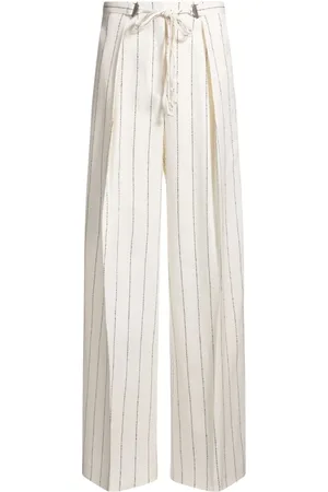 HUGO BOSS Broeken, Dames, , L, Crème Pinstripe Broek met Zelfstrik
