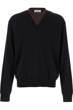 Jil Sander Truien, Heren, Zwart, M, Wol, Trui met dubbele halslijn, ronde hals en V-hals