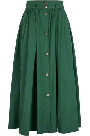 Liu Jo Rokken, Dames, Groen, M, Katoen, Groene Gerende Midi Rok Stijlvolle Knopen