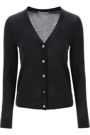 Tory Burch Truien, Dames, Zwart, S, Wol, Simone wollen zijden vest met V-hals