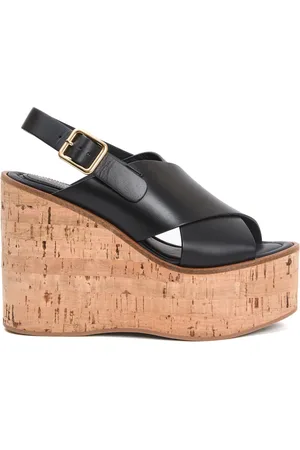 Paloma Barceló Schoenen, Dames, Zwart, 39 EU, Zwarte leren kurk sleehak sandalen