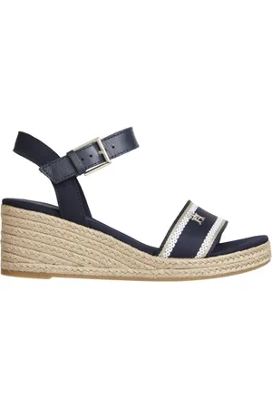 Tommy Hilfiger Schoenen, Dames, Blauw, 40 EU, Katoen, Webbing Wedge Sandal