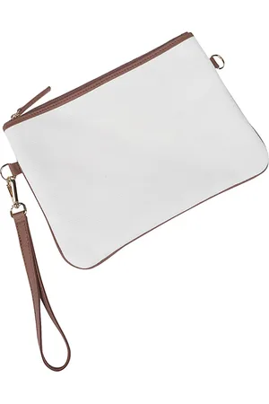 ELEVENTY Tassen, Dames, Wit, ONE Size, Katoen, Katoenen en leren clutch
