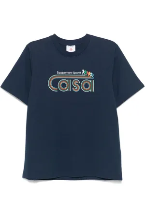 Casablanca Tops, Heren, Blauw, M, Katoen, Marineblauw bedrukt T-shirt met ronde hals