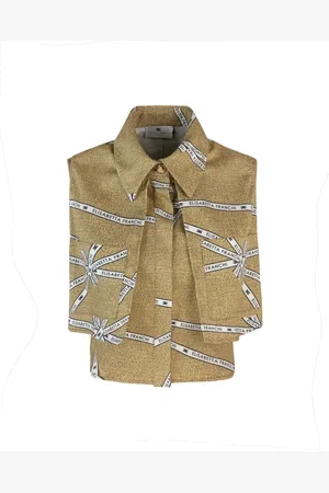 Elisabetta Franchi Jassen, Dames, Bruin, S, Katoen, Gouden Metalen Knoop Shirt