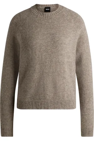 HUGO BOSS Truien, Dames, Grijs, S, Katoen, Elegante trui met ronde hals