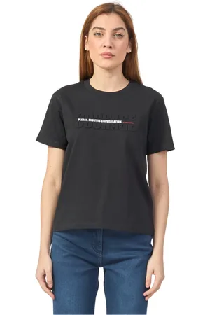 Patrizia Pepe Tops, Dames, Zwart, S, Katoen, Zwart katoenen T-shirt met slogans
