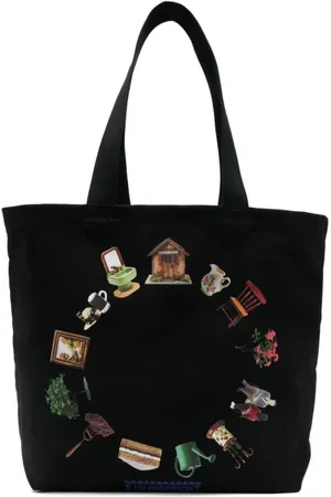 J.W.Anderson Tassen, Heren, Zwart, ONE Size, Katoen, Tote Bag met Applicatie