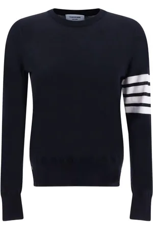 Thom Browne Truien, Dames, Zwart, S, Geribbelde Crew Neck Fleece Trui