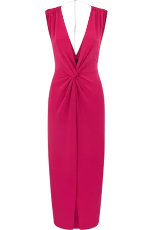Patrizia Pepe Kleedjes, Dames, Roze, M, Fuchsia V-hals Jurk met Juwelenketting