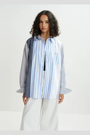 Essentiel Antwerp Blouses & Shirts, Dames, Veelkleurig, S, Gestreept Hemix Shirt in Wit en Lichtblauw