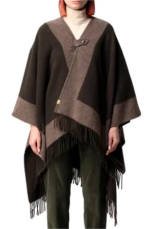 Woolrich Jassen, Dames, Groen, ONE Size, Nylon, Contrast Wool Blend Cape
