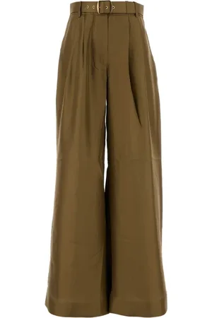 ZIMMERMANN Broeken, Dames, Groen, L, Satin Crush Wide-Leg Broek