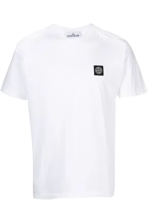 Stone Island Tops, Heren, Wit, 2Xl, Katoen, Compass Patch Logo Katoenen T-Shirt