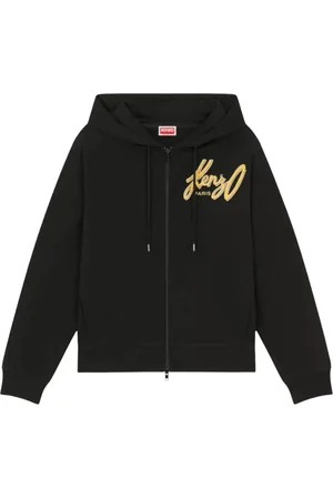 Kenzo Sweatshirts & Hoodies, Dames, Zwart, S, Katoen, Zip-Up Hoodie met Logo